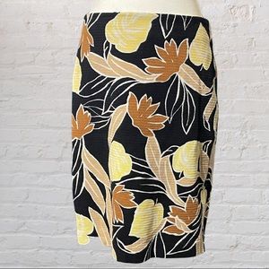 Navy, Yellow, and Brown Ann Taylor Leaf Print Skirt